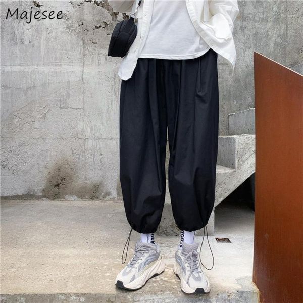 

pants men vintage loose novelty ankle-length korean streetwear mens trousers solid simple all match males casual harajuku chic1, Black