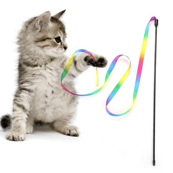 

cat toys teasing wand kitty funny colorful strip rod interactive pet supplies