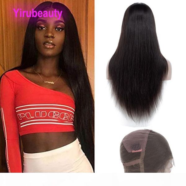 

indian raw virgin human hair full lace wigs natural color straight 180% density high hair lace wig average size adjustable band, Black;brown