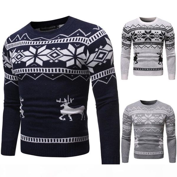 

new fashion deer knitting christmas sweater pullover slim fit mens winter sweaters round neck pull homme, White;black