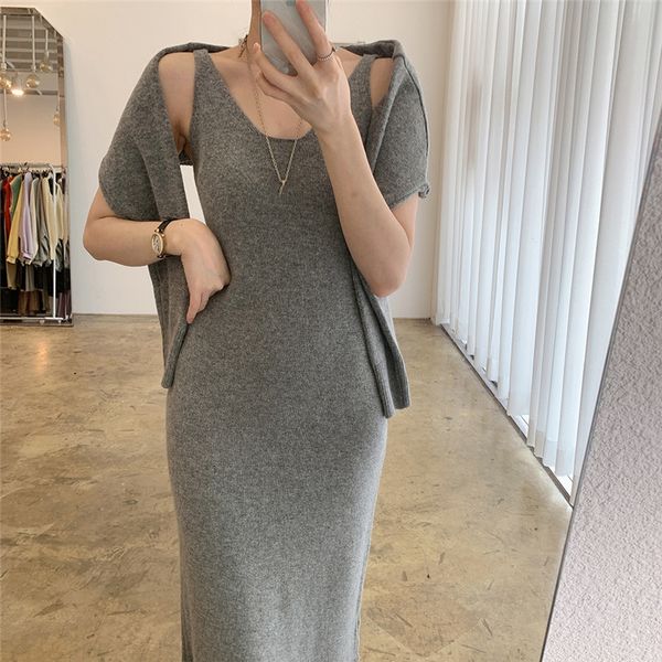 

2021 new autumn 2 joint piece for women harvest thin defines elegant mesh two sets cardigan fashion and dress suit sweater ju4v, Gray