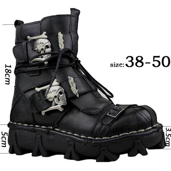 

men's genuine leather skull gothic punk motorcycle desert combat ankle boot safety shoes military boots winter y200915, Black;brown