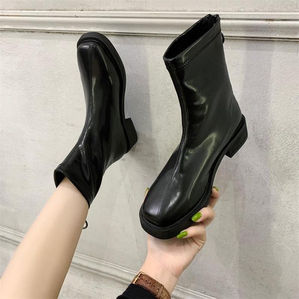 

brand women's shoes rubber boots booties ladies boots-women zipper fashion rain black ankle med 2020 leather solid square toe