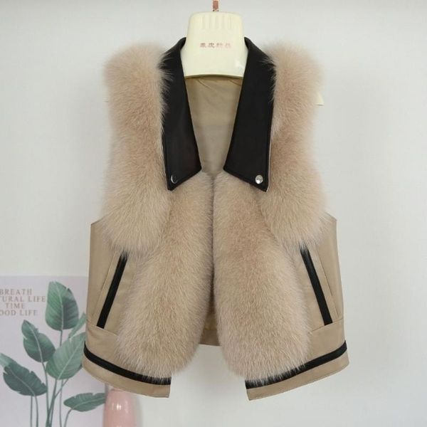 

2021 autumn winter faux fur coat casual warm slim sleeveless faux fur vest coats women splicing jacket y45, Black