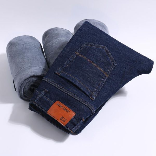 

men winter fleece thick warm jeans new fashion male straight slim jeans 2 modle1, Blue