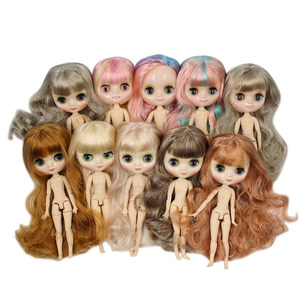 Middie blyth doll 20cm bambola corpo nudo articolato con pelle bianca piastra frontale diversa capelli colorati e mani come regalo LJ201031