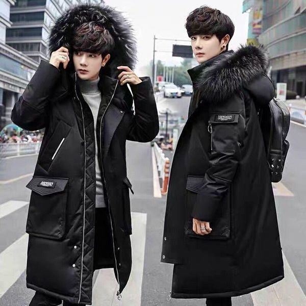 

men's coat long 2020 nian winter new down cotton jacket, Black