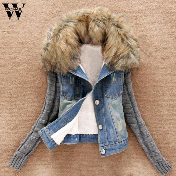 

womail jacket winter women jeans jacket women jackets warm jeans button knit sleeve cowboy denim pockets coat nov15, Black;brown