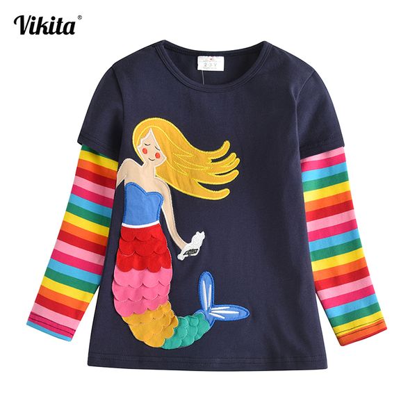 

vikita girls autumn winter cotton t shirt cartoon long sleeve baby girls tees kids children casual clothing o-neck clothes y200704, Blue