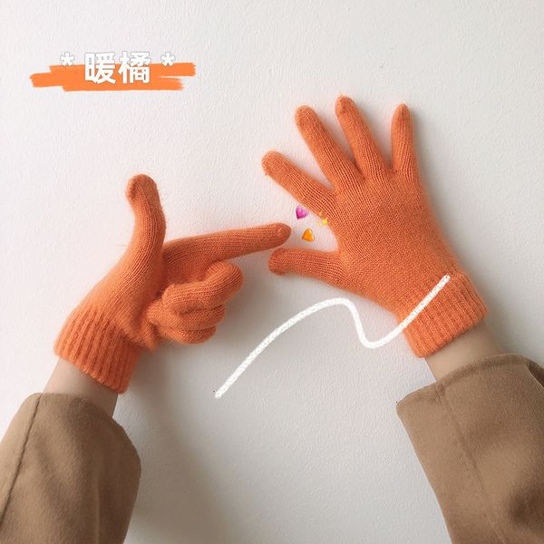 

korean women's fashionable gloves in autumn winter japanese plush warm and thickened lovely candy color mittens, Blue;gray