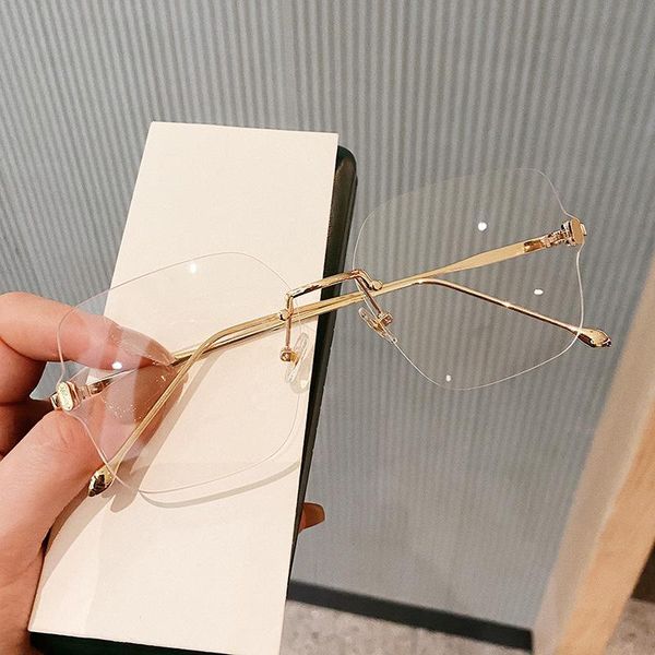 

metal clear rimless square anti blue light glasses women men vintage eyeglasses eye protection blocking computer goggles bezel, Black