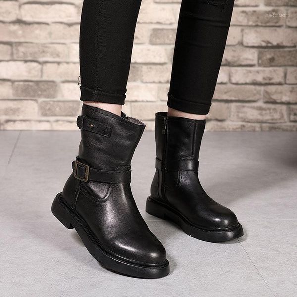 

boots 2021 seasonal side head layer cowhide woman belt buckle black knight1