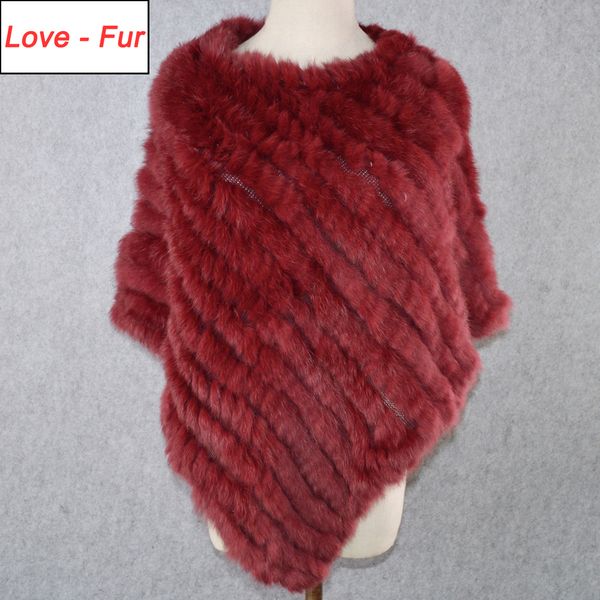 

winter ladies' genuine 100% real knitted rabbit fur poncho women fur pashmina wrap female party pullover fur scarf 201119, Blue;gray