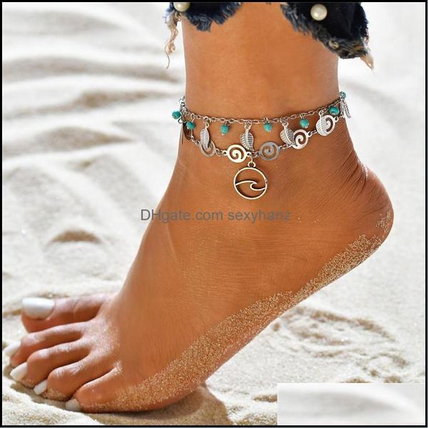 

anklets jewelry boho vintage sier color for women bohemian beads leaves anklet fashion summer drop delivery 2021 mrf5c, Red;blue