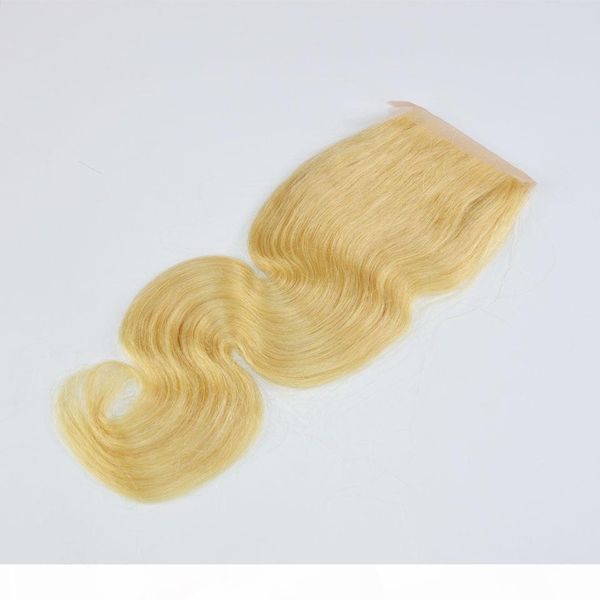 

4x4 body wave blonde peruvian human hair closure part bleached knots human hair platinum #613 bleach blonde lace closure, Black;brown