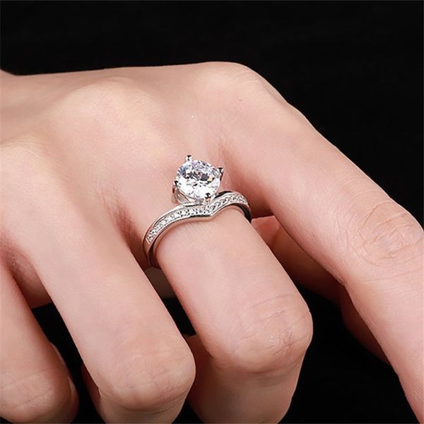 Impressionante designer de moda anel jóias 925 esterlina prata popular rodada corte branco 5a cúbico zirconia anel casamento noivado anéis de diamante para mulher com caixa com caixa