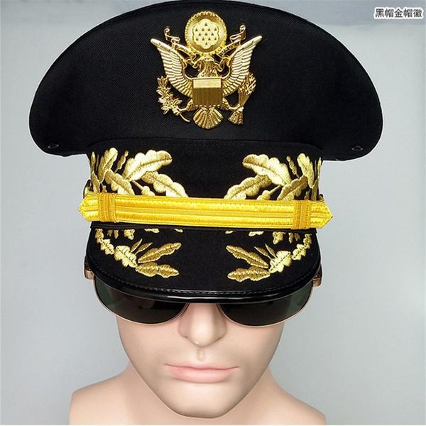 

wide brim hats american visor officer army men land cap with the eagle emblem for halloween christmas gift, Blue;gray