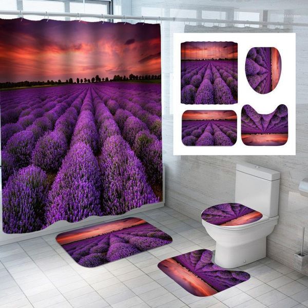 

curtain & drapes custom 3d lavender printed shower 150x180cm curtains bathroom sets and 3pcs toilet mats1