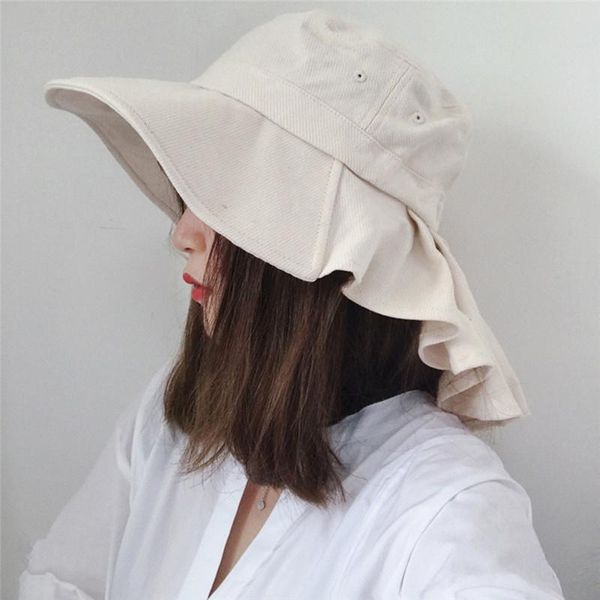 

outdoor uv protection big side sun hat ladies hat convenient folding cap storage neck scarf sun visor, Blue;gray