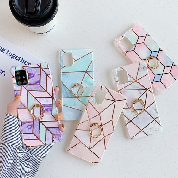 

stylish phone shockproof ring holder cover stand plated marble case for samsung galaxy s21 ultra s20 fe s10 plus a51 a71 note 20