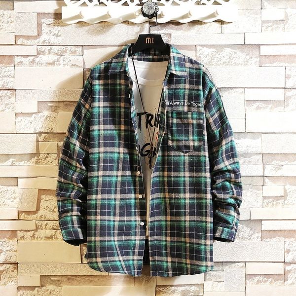 

2021 new hip hop streetwear casual plaid shirt for men's long sleeve spring autumn korea oversize clothes lr7l, White;black