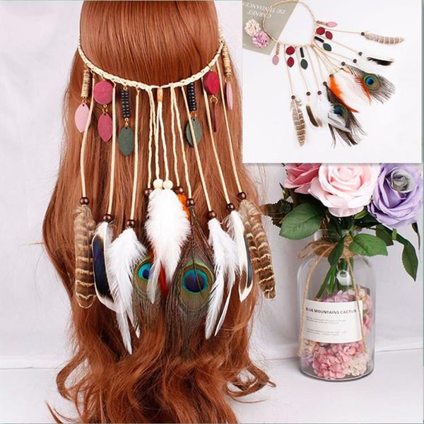 

hair accessories bohemian peacock feather hairbands for women band ethnic style headdress tassel rope