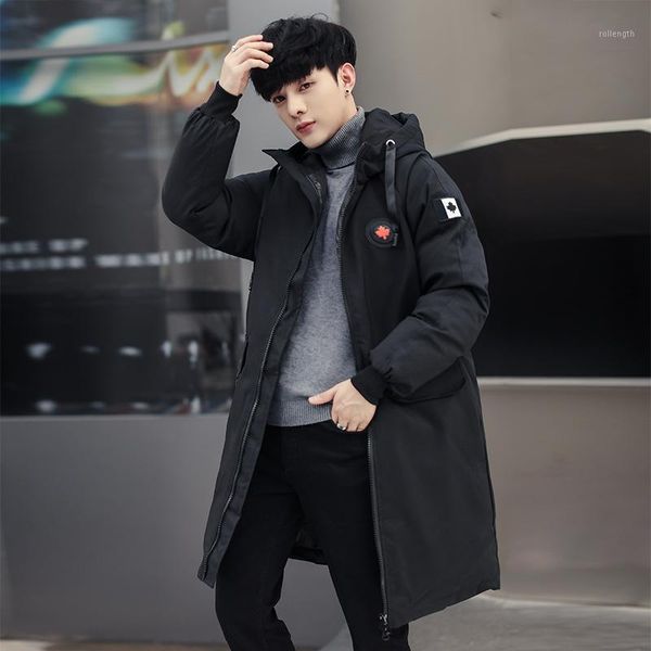

fashion men long jacket winter windproof thick warm hooded casual padded cotton coat new mens solid color windbreaker outerwear1, Black