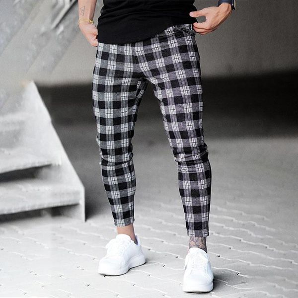 

2020 men pants plaid casual sports joggers sweatpants autumn streetwear trousers undefined men's clothing, Black