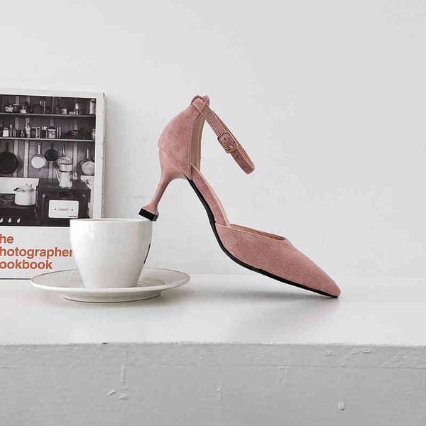 

new french one button pointed high heels women's thin heel hollow single shoes 7cm, Black