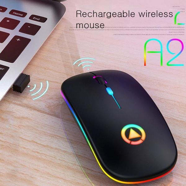 Camundongos de modo duplo mouse sem fio carregável portátil LED portátil colorido recarregável mudo bluetooth para laptop pc1