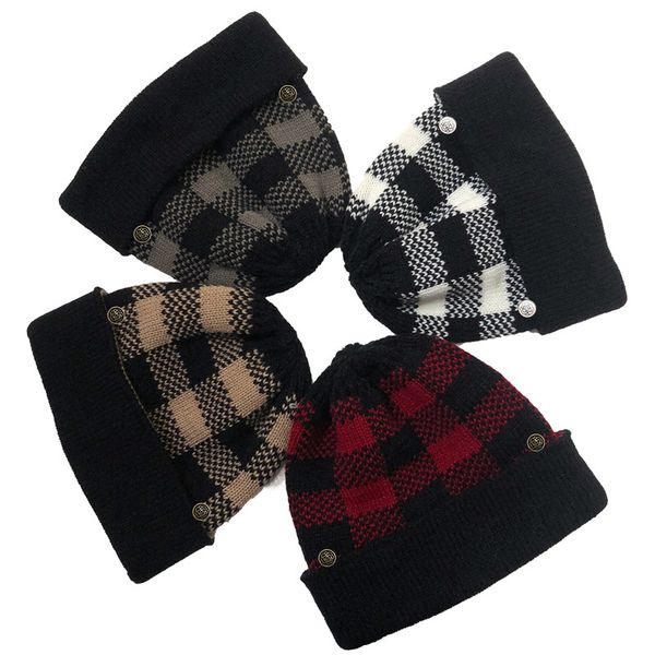 

with face mask button winter beanie hat plaid knitted women girls ponytail caps cuffed slouchy skull cap sport outdoor ski headwear d111901, Yellow