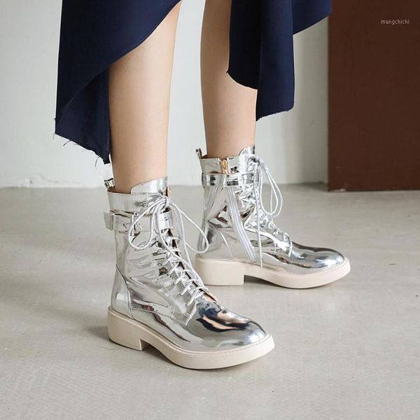 

women's ankle motorcycle boots vintage retro rivets chunky med heels lace up ladies boots shoes woman size 41 42 431, Black