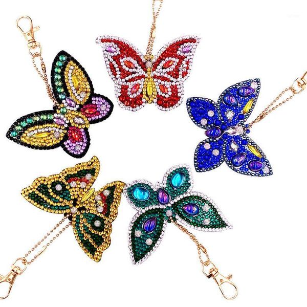 

butterfly shape full diamond diamond pattern key ring set embroidery diy resin rhinestones acrylic key chain1, Silver