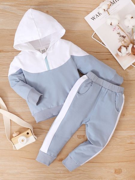 

baby color block half zip hoodie & sweatpants she, White