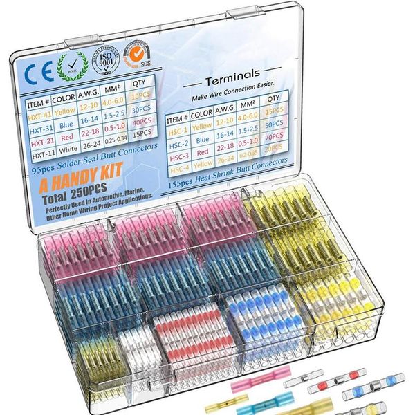 

640pcs heat shrink connectors waterproof solder wire connectors & heat shrink butt crimp connectors - el wmtuoe, Brown
