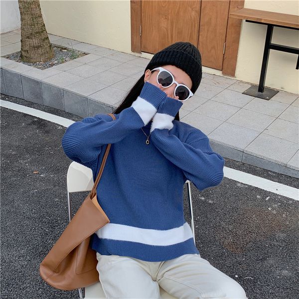 

sweater women's department autumn winter loose 2020 new lovers color matching and bottoming t-shirt, White;black