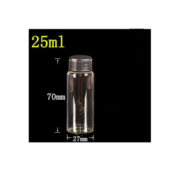 

27*70*14mm 25ml glass bottles with plastic lid transparent empty glass gift bottles jars black cap 5 bbybmp