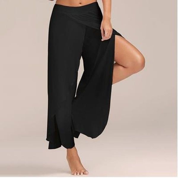 

summer plus size women pants casual mid waist slit solid color wide leg trousers trousers women cargo pants women wide leg pant, Black;white