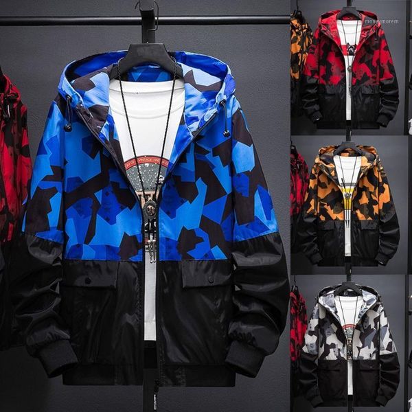 

men's jackets 2021 autumn winter men's casual fashion camouflage printing patchwork hoodie thin coat quilted men cloth1, Black;brown
