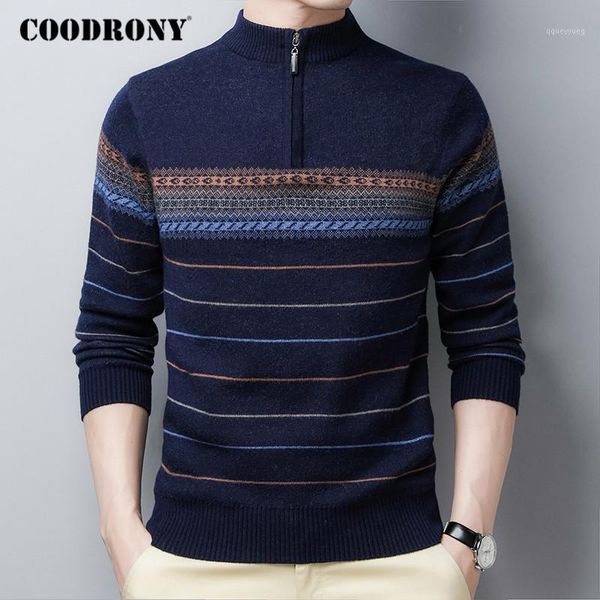 

men's sweaters coodrony thick warm winter sweater men pure merino wool turtleneck fashion casual stripe jumper cashmere pullover c30491, White;black