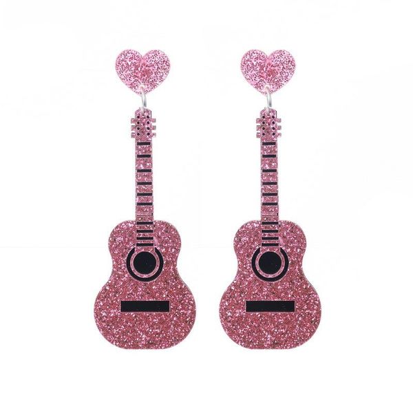 

glitter acrylic hip hop guitar long women earrings personality heart punk earrings pink black night club exaggerated jewelry, Silver