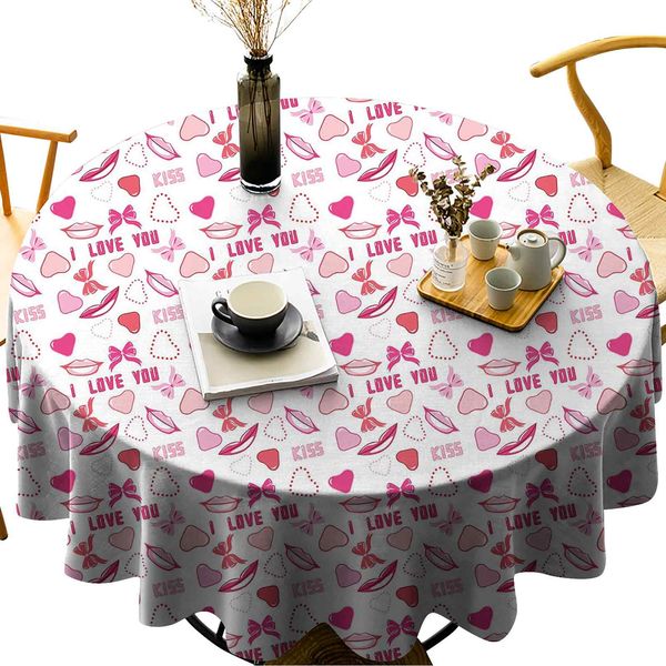 

round table cloths romance related images in pink pattern with bows lips valentines hearts