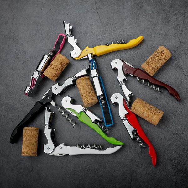 

stainless steel cork screw candy color multi-function bottle cap double hinge waiters corkscrew wine opener owc3619