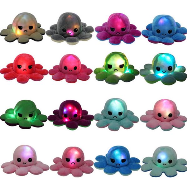 

2021 led reversible flip ocs luminous plush stuffed toy light luminous double-sided doll baby gift flip flop animal accessories gg11908, Red;brown