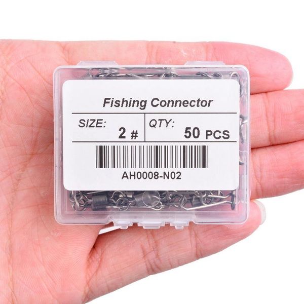

50pc/ box ball bearing fishing swivels lure hooks fishing tackle snap connector fishing bait holder with hooked snap sqcebi