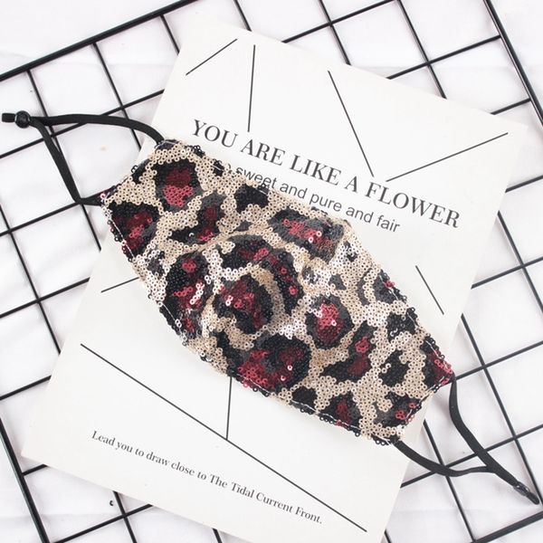 

factory fashion leopard print face mask dustproof bling bling face mask washable reusable sequin mouth masks adult