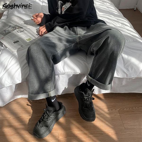 

men jeans solid plus size 5xl leisure trousers baggy comfortable wide leg straight korean style trendy chic vintage streetwear, Blue
