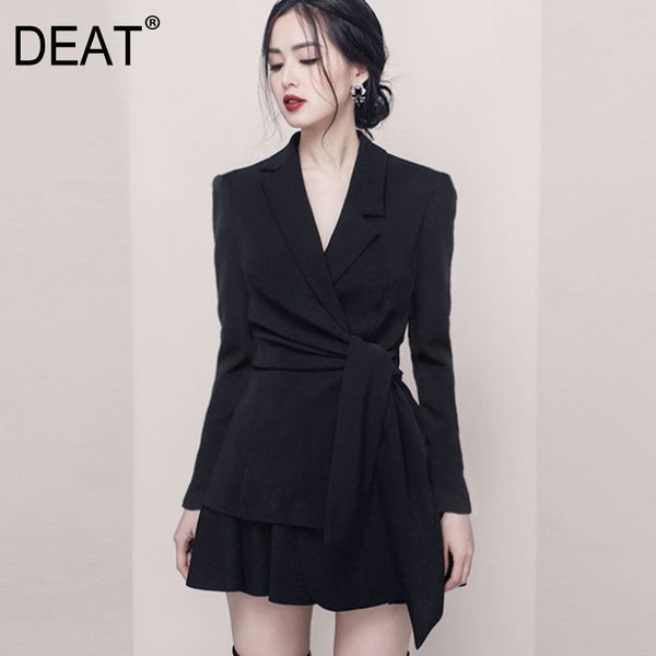 

[deat] new women's blazer two piece set full sleeve v collar lacing high-end temperament office lady design clothes ar422 201119, White