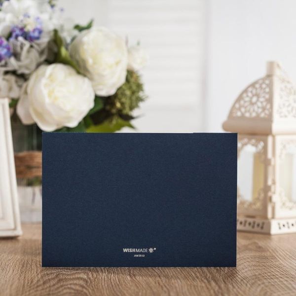 

50pcs made navy blue laser cut lace flora wedding invitations cards with rhinestone for birthday baby shower engagement