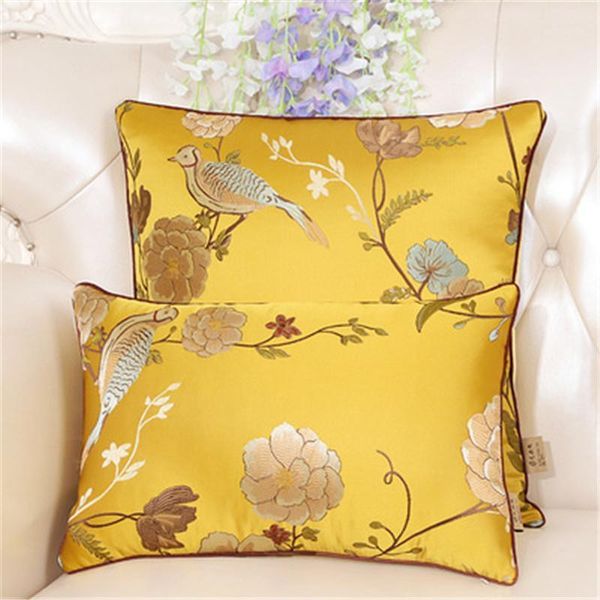 

birds flowers embroidery soft cushion cover chinese style throw pillowcase plant waist pillow cover home restaurant decoration1